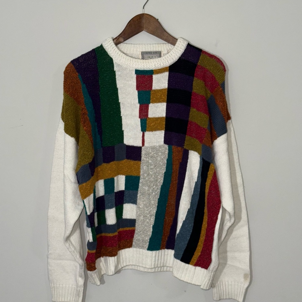 Concrete Mix Vintage Abstract Colorblock Sweater – XL